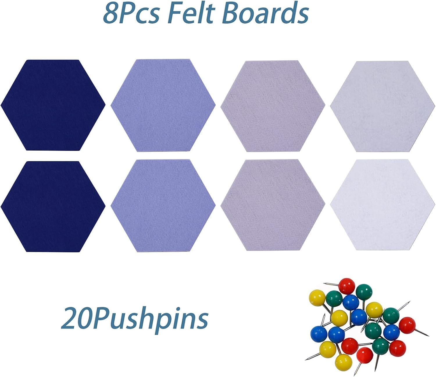 8Pcs Hexagon Felt Cork Board, Felt Wall Stickers Soundproofing Panels, Board for Wall Decor Photos Display, Self Adhesive DIY Bulletin Board Pin Board for Office School Home Wall Decor (Blue Series)
