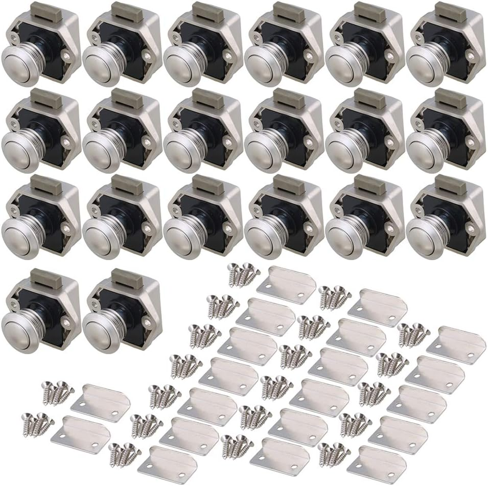 RDEXP Push Button Keyless Locks Latch Cupboard Caravan for RV Drawer Cabinet Door Thickness 15-27Mm Set of 20 image number 3