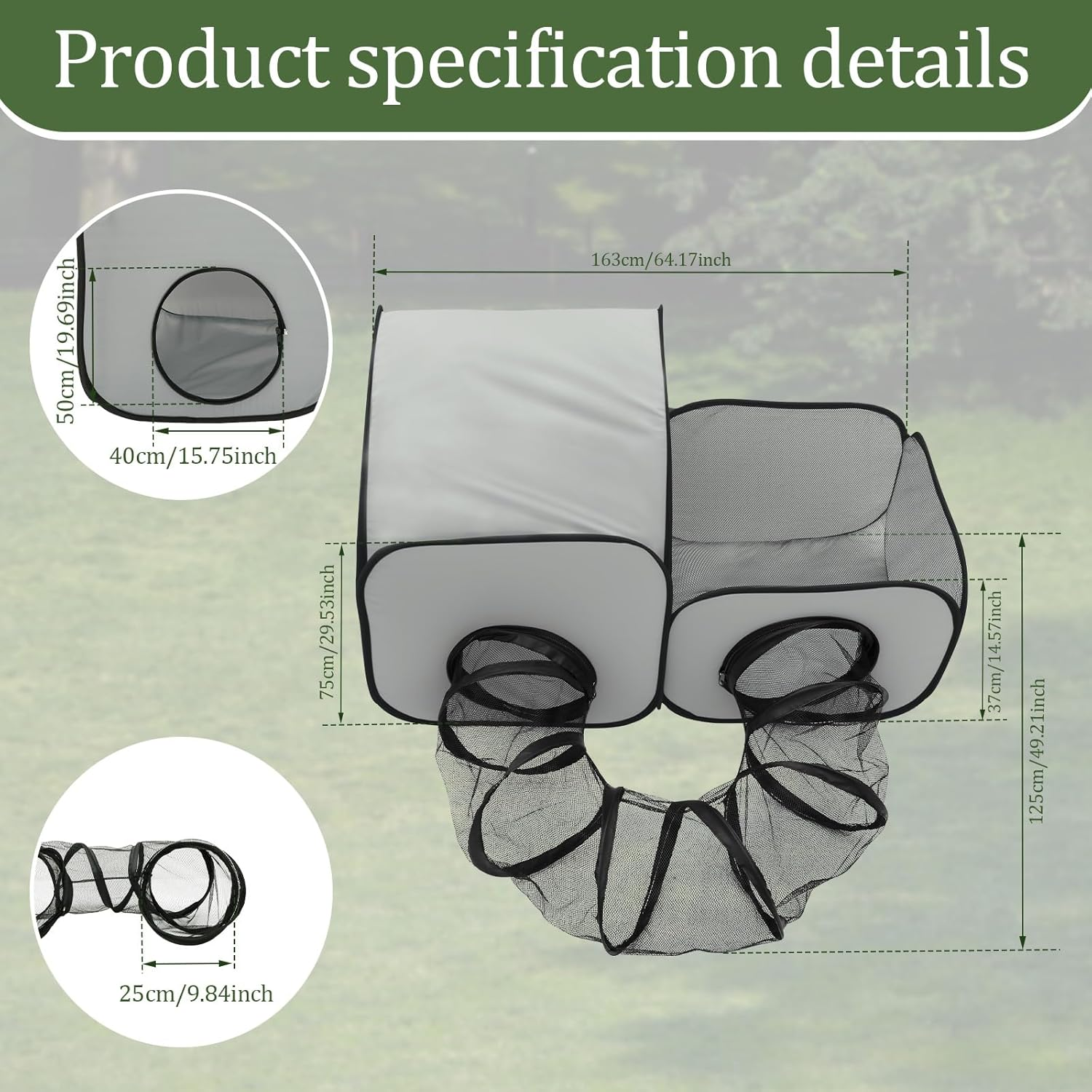 Cat Playpen with Surround Tunnel, Outdoor Cat Enclosure with Storage Bag, Foldable Pet Playpen for Small Animals, Breathable Pet Tent Outdoor for Backyard, Camping, Travel (Color B)