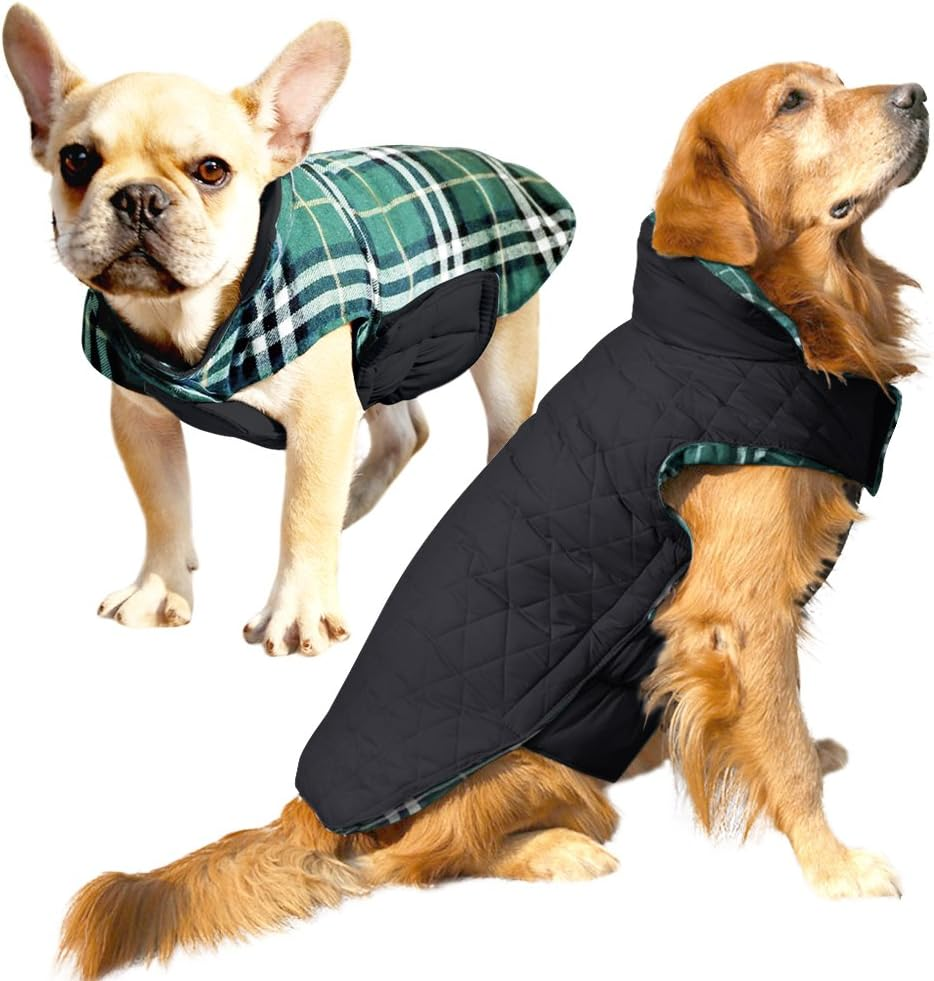 Albabara Dog Coat British Style Plaid Dog Winter Vest Cozy Waterproof Windproof Reversible Dog Jacket Pet Dog Cold Weather Clothes Warm Dog Apparel for Small Medium Large Dogs （XS - 3XL