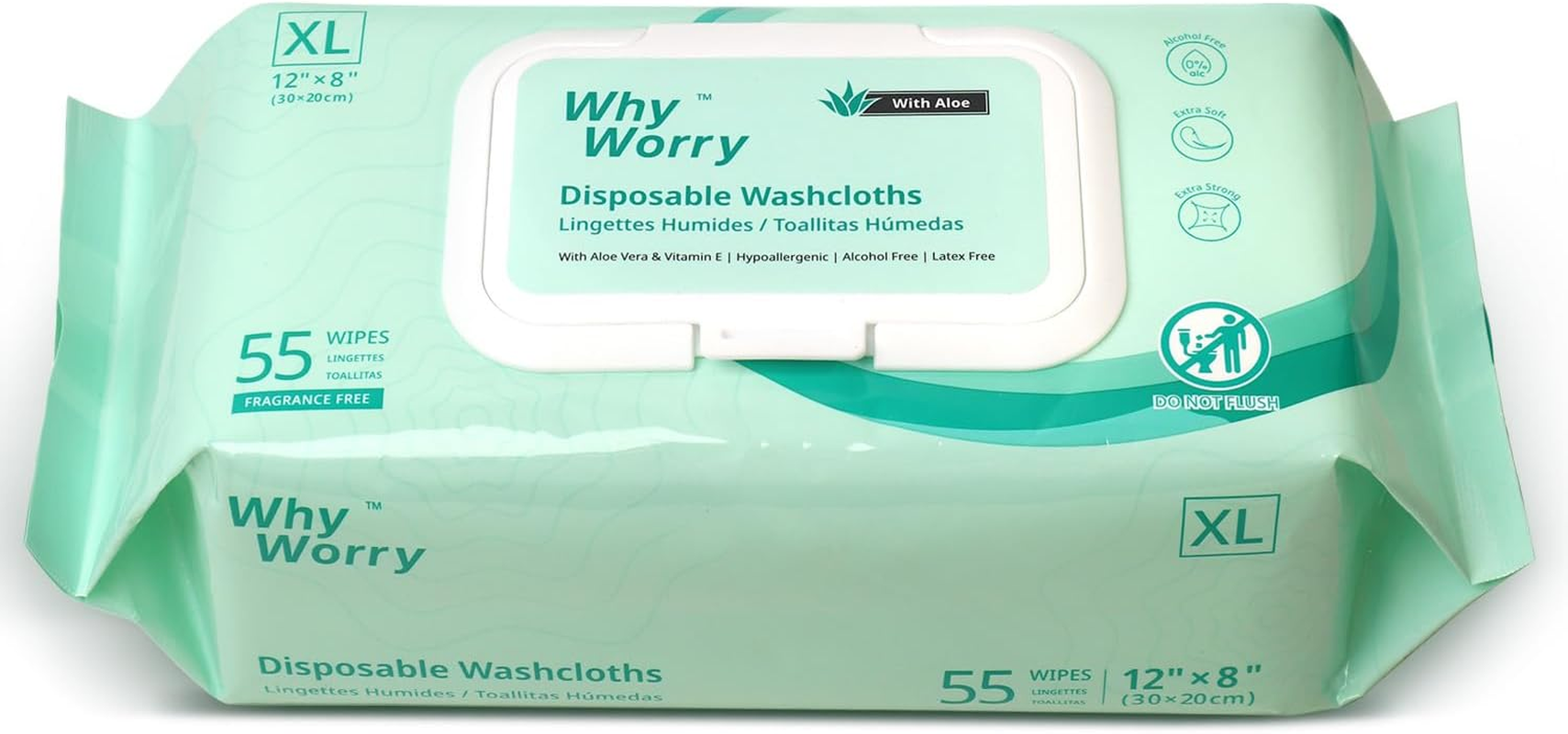 Whyworry XL Wet Wipes for Adults, 20 X 30 Cm Extra Large Body Cleaning Wipes with Aloe & Vitamin E, Extra Thick Adult Washcloths for Elderly & Incontinence, Unscented, 55 Count image number 4