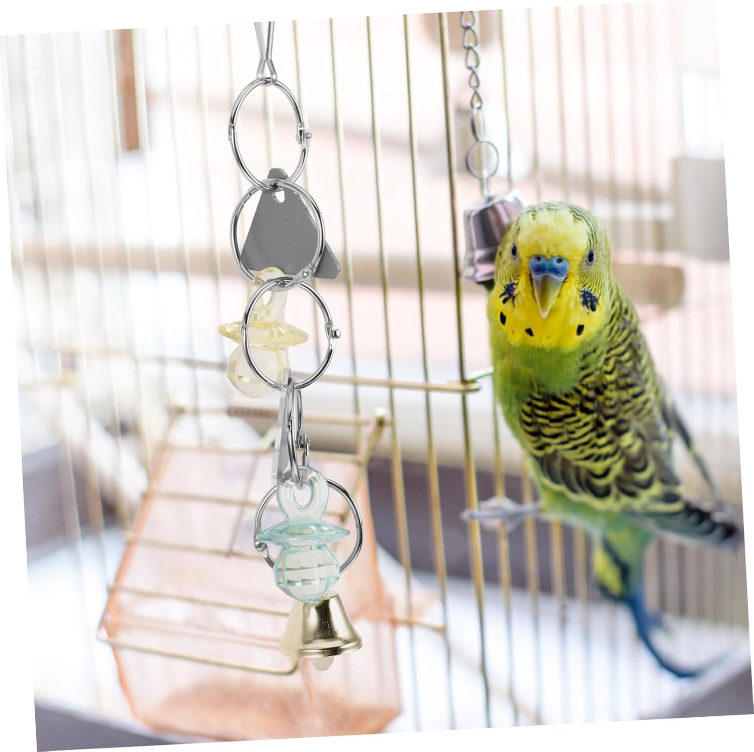 YARNOW Hanging Bird Mirror with Bell for Parakeets and Cockatiels Cage Accessory with Hook Multifunctional Fun Parrot to Encourage Play and Relaxation Random Color image number 4