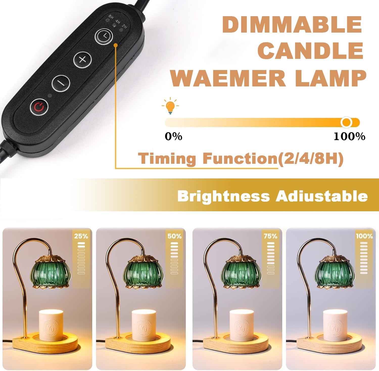 Candle Warmer Lamp with Timer Dimmer,Heat Adjustable,Wax Melt Warmer with 2 Bulbs,Home Decor beside Lamp Gifts for Jar Candles,Scented Candles,Home Decoration (Retro Yellow)