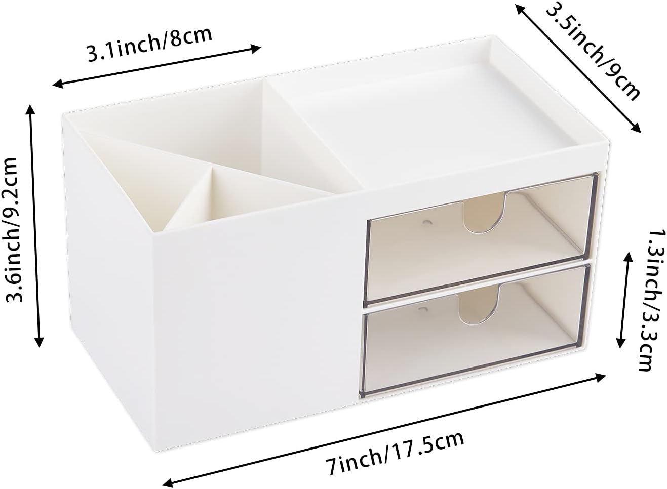 LETURE Office Desk Organizer with Drawer, Office Supplies and Desk Accessories, Business Card/Pen/Pencil/Mobile Phone/Stationery Holder Storage Box (White) image number 1