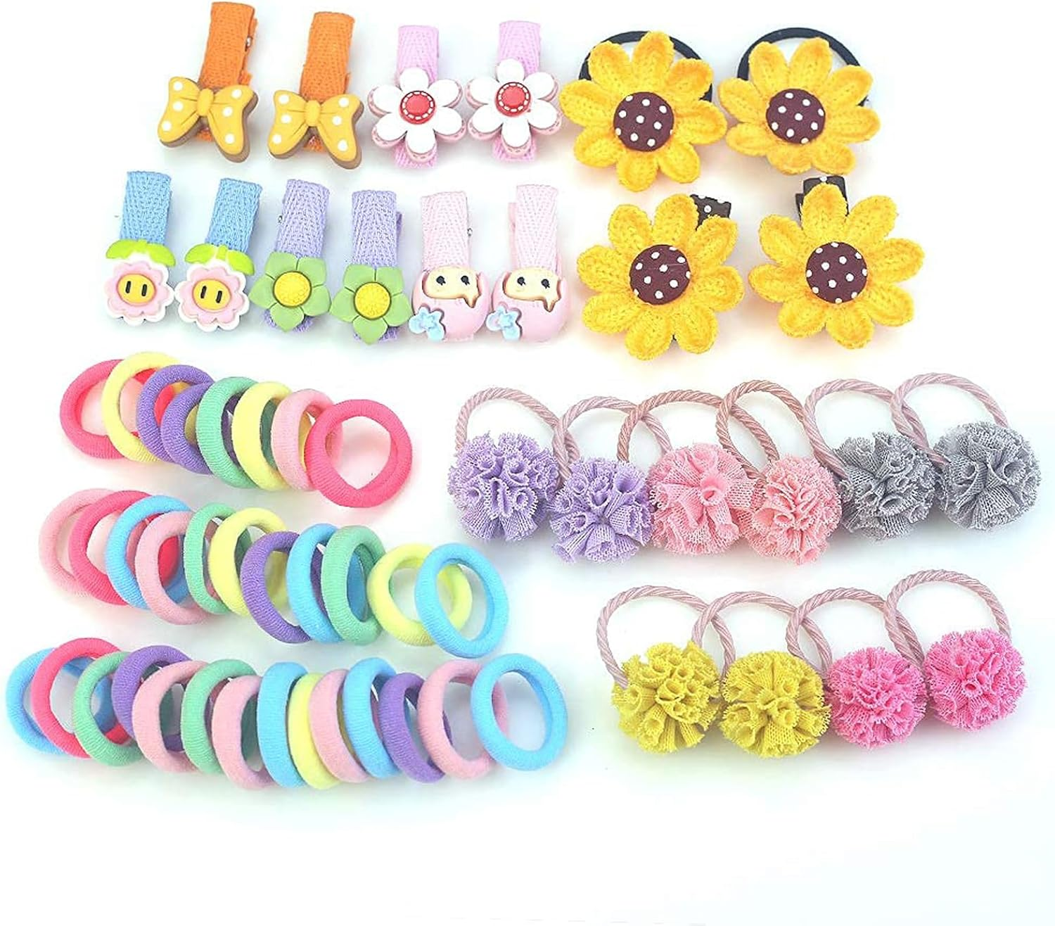 Toddler Hair Ties Set, 74Pcs Hair Bands for Kids with Clips, Rubber Band Hair Ties, Ponytail Holders for Baby Girls, Hair Accessories for Girls image number 1