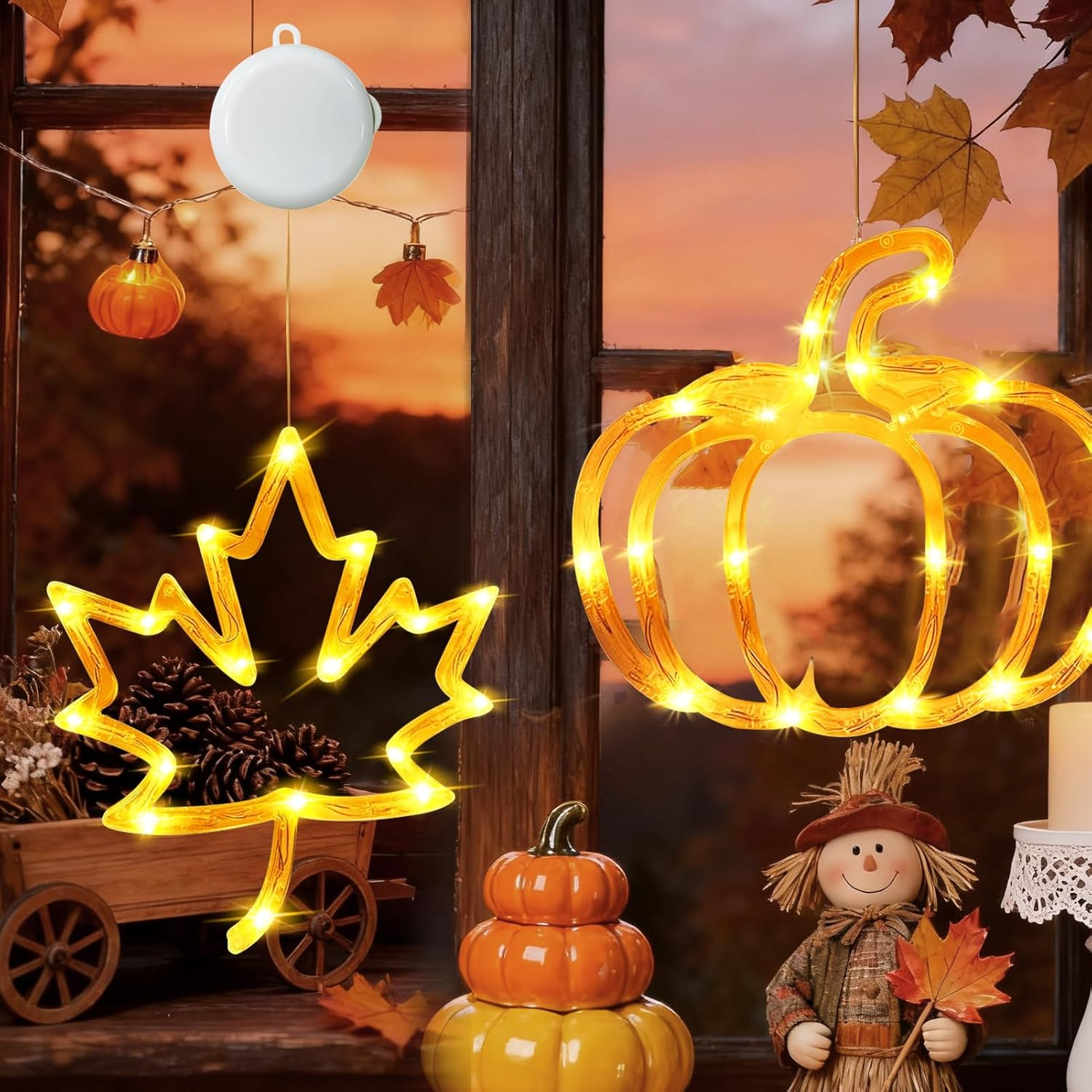 Taimeimao Autumn Decoration Light with Suction Cup, Waterproof Autumn Decorative Window Lights, Pumpkin Maple Leaf Window Decoration Lights, Autumn Fairy Lights with Suction Cup for Autumn Halloween image number 6