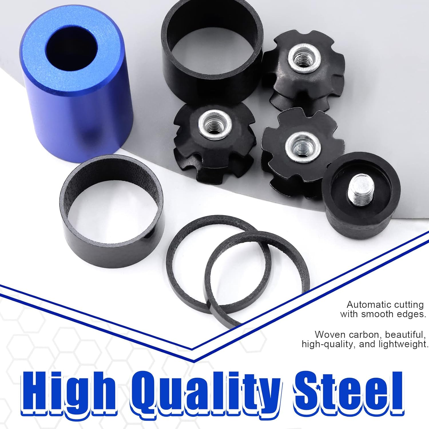 Glarks 15Pcs Bike Fork Star Nut Headset Spacer Installation Tool Kit, Bike Fork Installer Setting Tool and Rubber Hammers with Star Nuts and 3/5/10/15/20Mm Bicycle Carbon Fiber Headset Spacer Kit image number 1