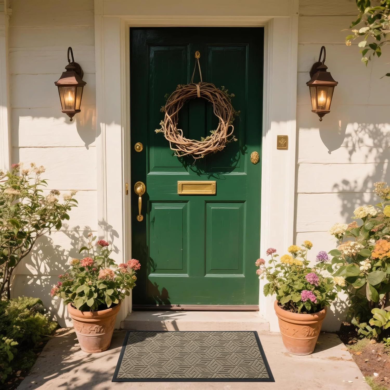 Yimobra Sturdy Front Door Mat, Heavy Duty Doormat for Outdoor Indoor, Non Slip Rubber Floor Mat for Entry, Easy Clean, Waterproof, Low Profile, Patio, Busy Areas, 17X29.5 Inch, Pale Khaki image number 5