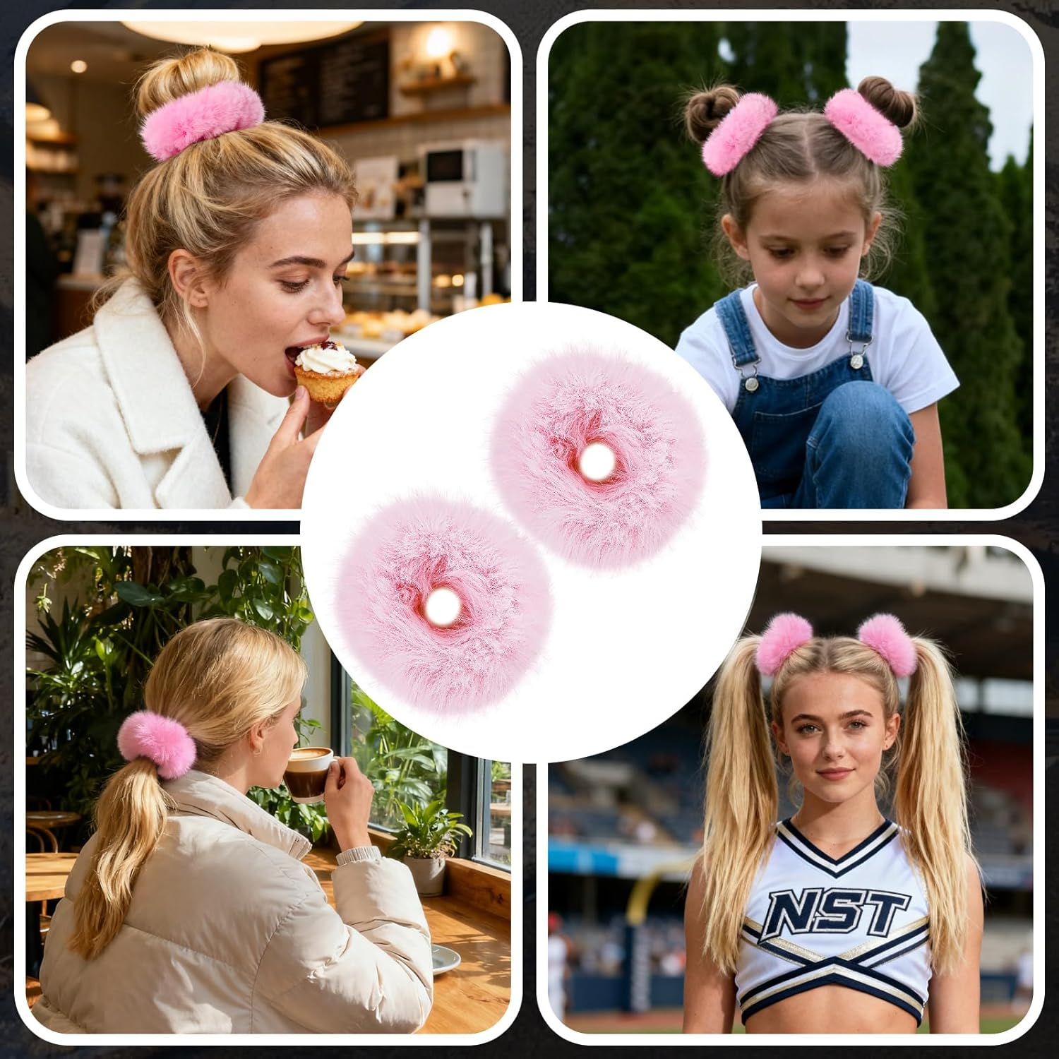 Plush Scrunchie Hair Scrunchie, 2 Pieces Plush Hair Bands, Women'S Pom Pom Headbands, Fluffy Hair Bobbles for Women and Girls