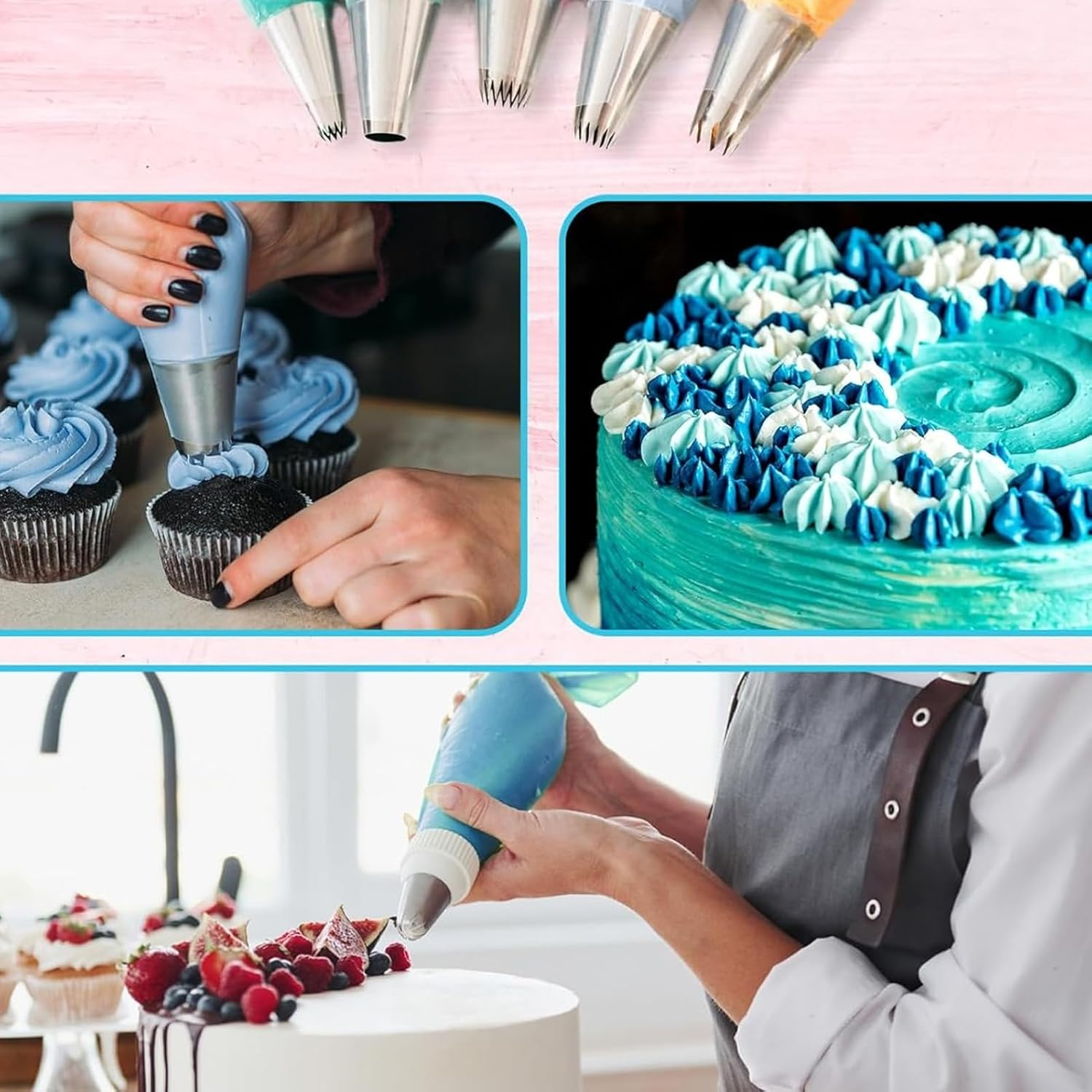 Piping Bags and Nozzles Set of 124 Pcs 100 anti Burst Piping Bags, Cake Decorating Kit with 16 Piping Tips, 1 Pastry Bags, 3 Cake Scrapers, 2 Couplers, and 2 Icing Bags Ties for Decorating Cakes image number 4