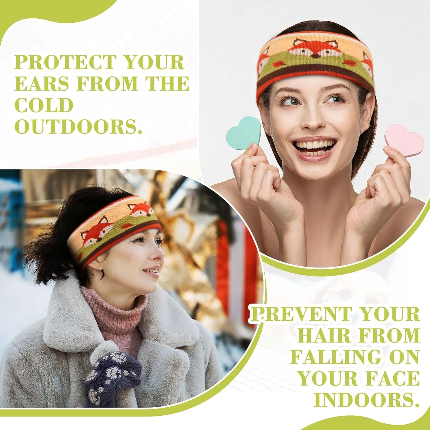 Xuniea Women Wool Ear Warmer Headband, Knitted Cute Fox Multicolored One-Size Crochet Head Wraps Thick Fleece Lining Hair Bands for Outdoor Sports image number 1