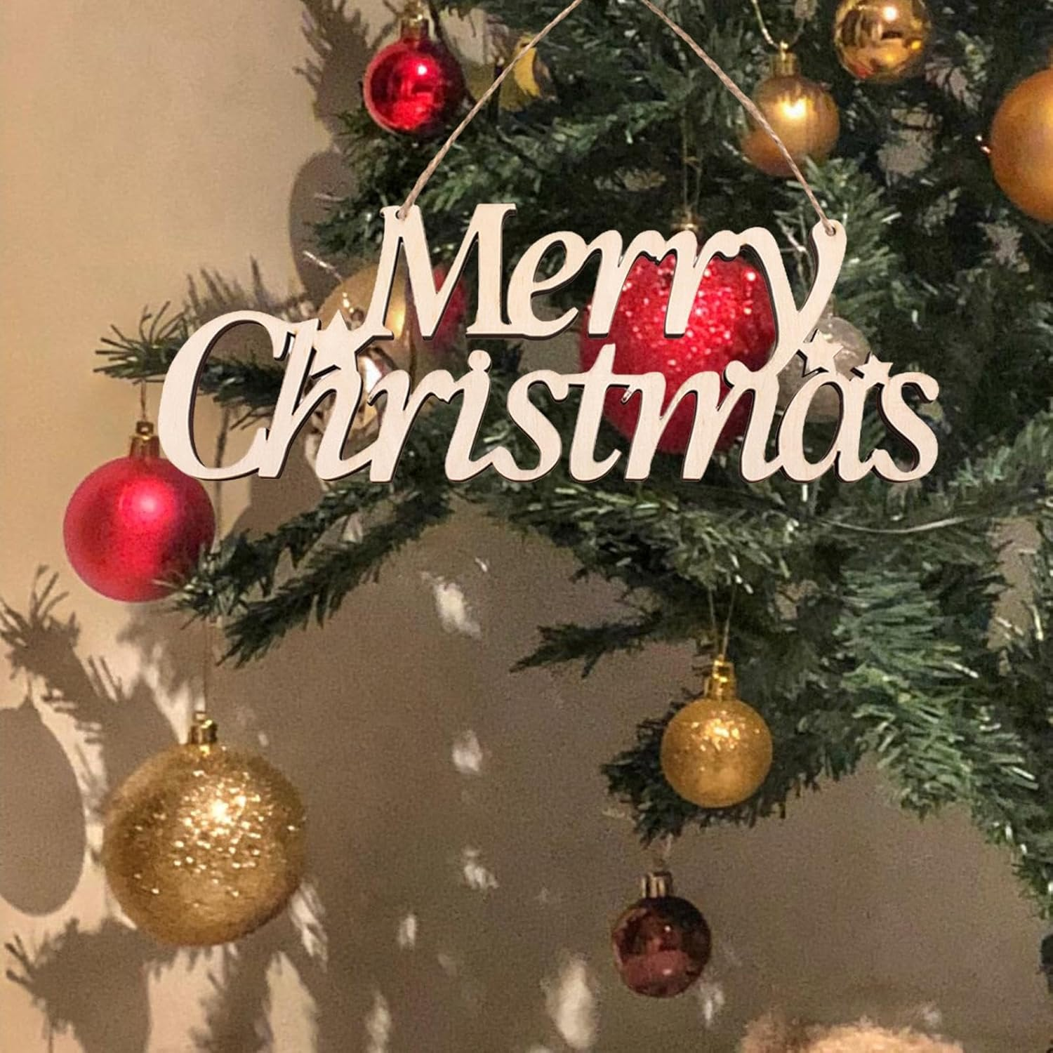 TENOL Merry Christmas Wood Sign Decoration Indoor Outdoor Hanging Wooden Wall Signs for Living Room Fence Christmas Tree Window, None B image number 4