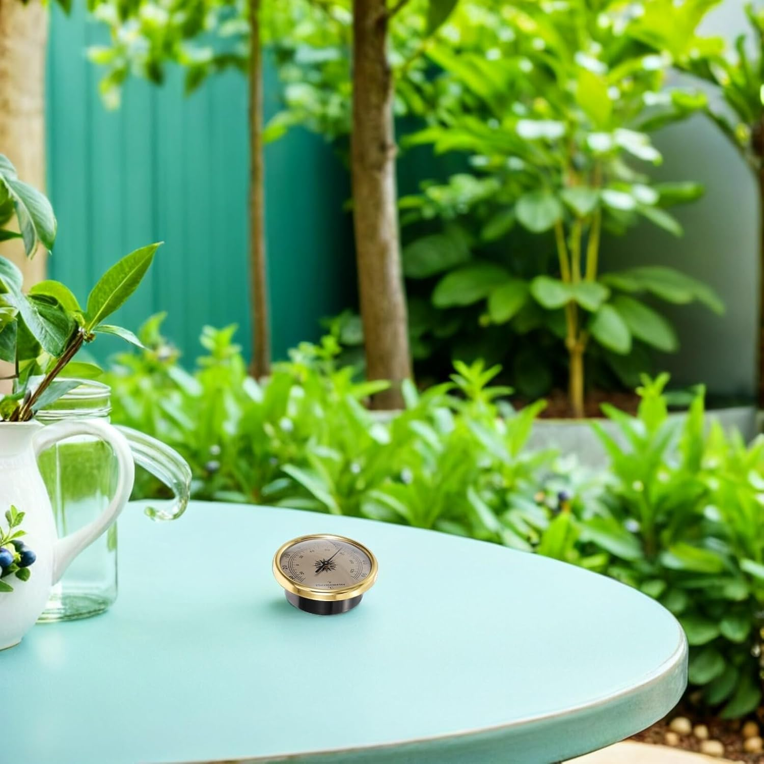 GALPADA 2Pcs Decorative round Thermometer Indoor Outdoor Wall-Mounted Temperature Gauge for Home Garden Greenhouse Meteorological Station Gold Metal Frame image number 6