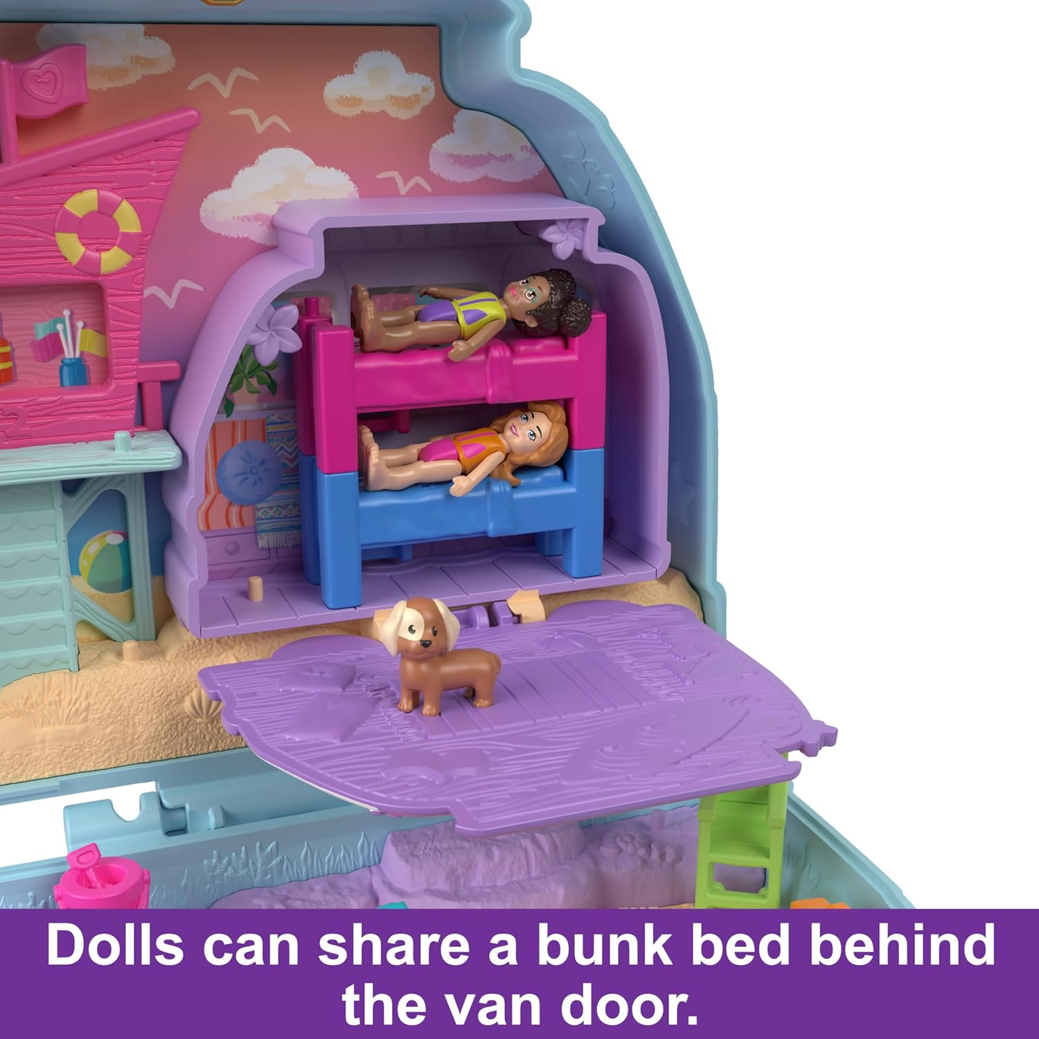 Polly Pocket Dolls and Playset, Travel Toy with Fidget Exterior, Seaside Puppy Ride Compact with 11 Accessories image number 4