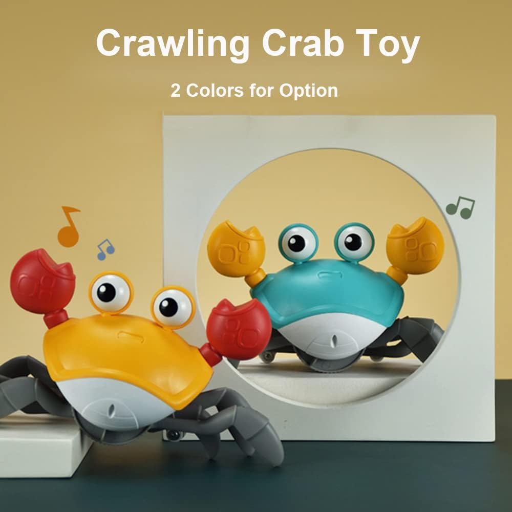 Eacam Crawling Crab Toy with Music & Light, Tummy Time Toys for Babies, Interactive Musical Toy for Toddlers, Automatically Avoid Obstacles, USB Rechargeable - Blue Green image number 2