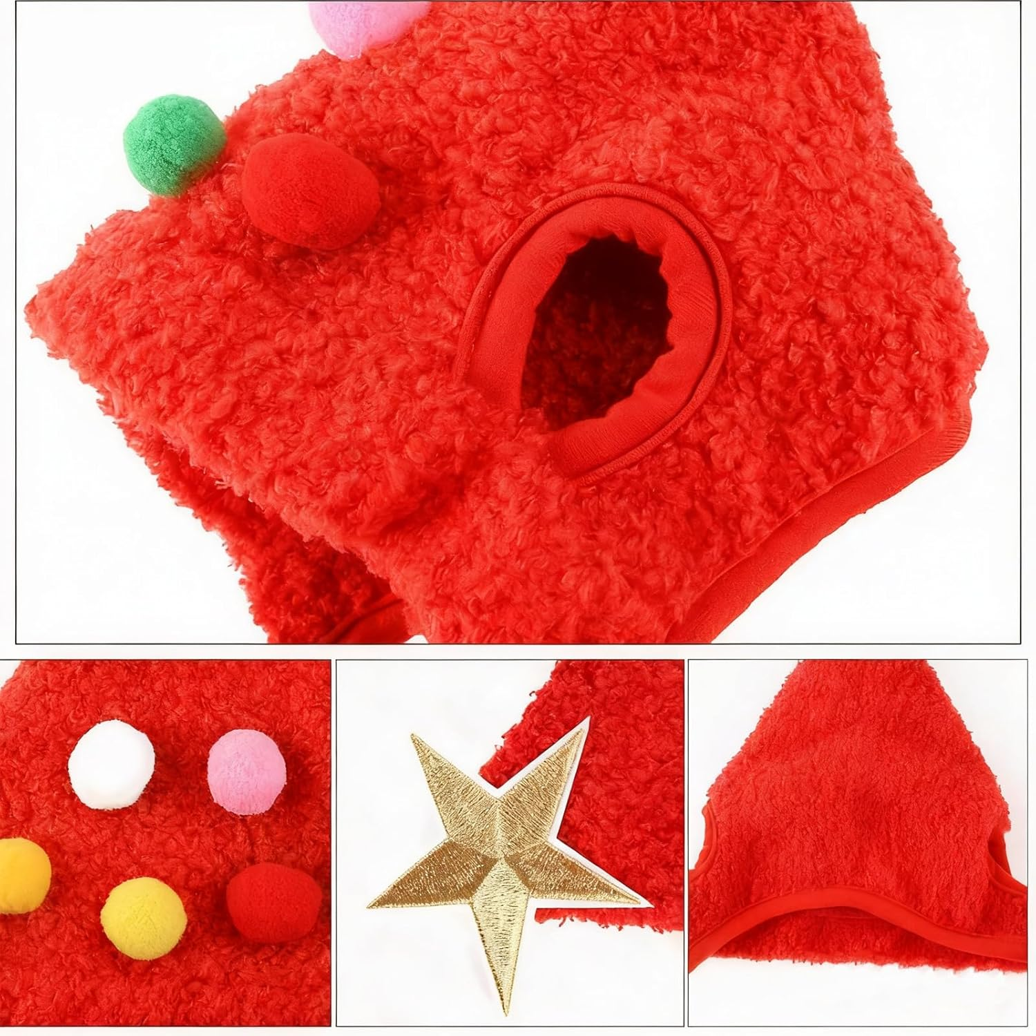 KASESSS Cat Christmas Hat, Christmas Tree Hat for Dogs & Cats, Adorable Cat Christmas Outfit Pom-Pom Hat with Scarf Bib Matching, Pet Xmas Costume, Pet Xmas Tree Costume for Puppy Kitten (Red)