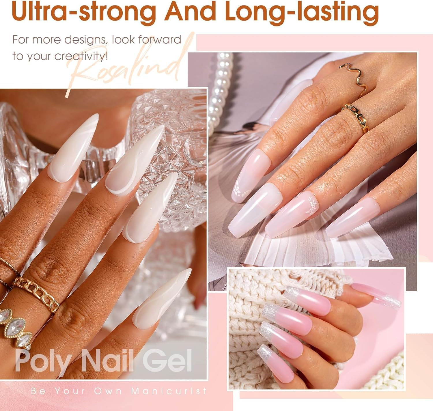 Poly Nail Gel Kit 3 Colors with 6 W Lamp Nail Extension Gel Kit Nude Clear Pink Natural Complete for Beginner Thickening Solutions DIY at Home for Women image number 3