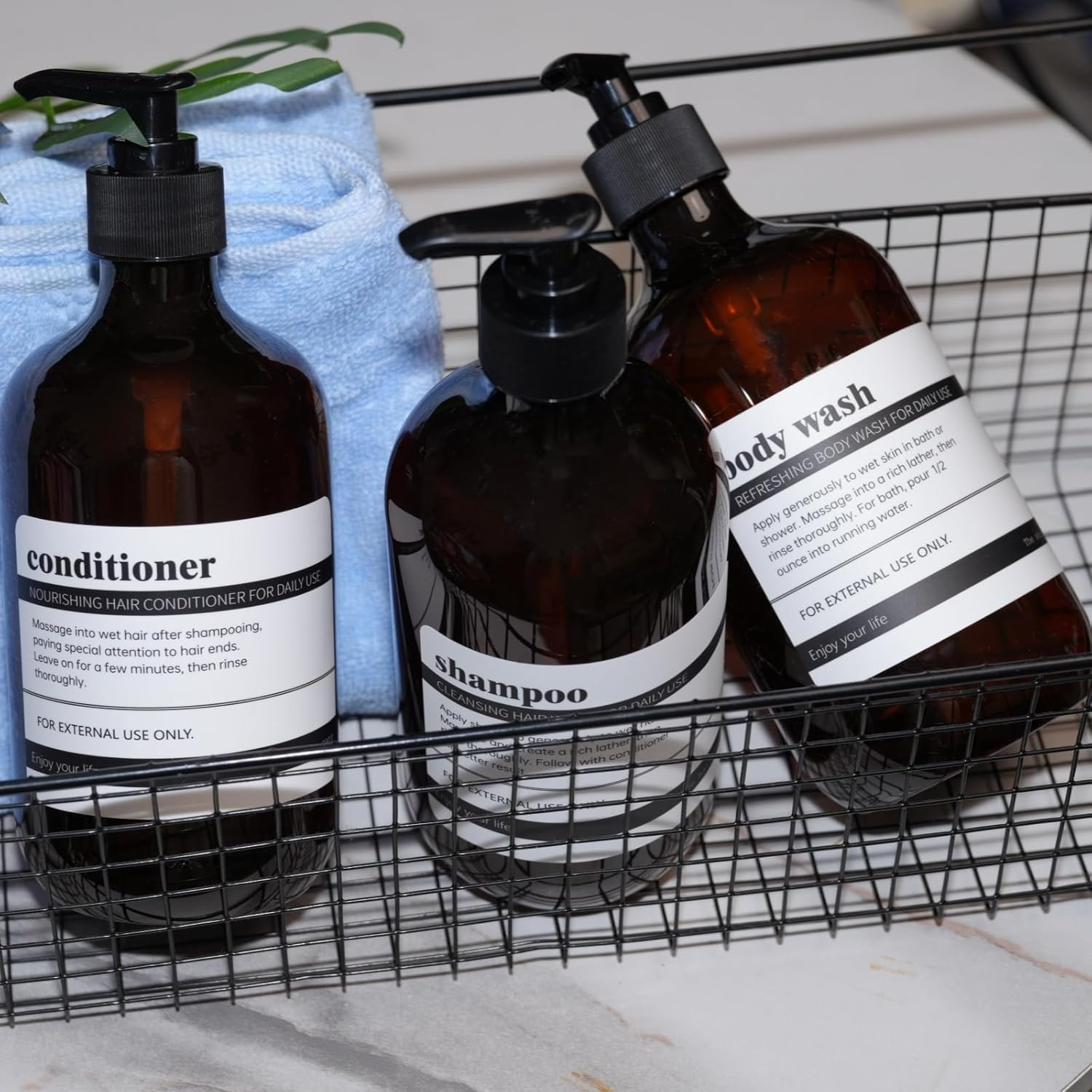 Refillable Shampoo and Conditioner Bottles, 17Oz Shampoo and Conditioner Dispenser Soap Dispenser Shampoo Dispenser Lotion Dispenser with 8 Waterproof Labels for Bathroom Hotel - Amber, 3Pcs image number 6