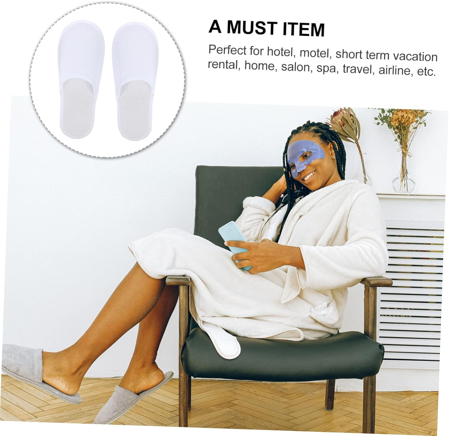 Healeved 24Pairs Double Use Disposable Slippers White Beauty Salon Spa Home Shoes Soft Non-Slip Fleece Indoor Outdoor image number 4