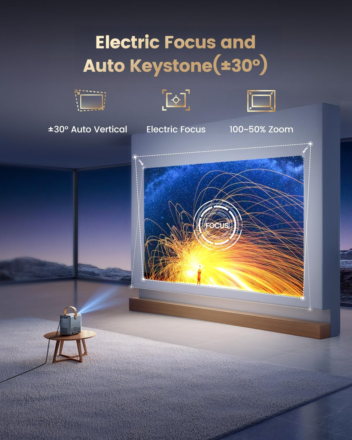 Mini Projector 4K【Netflix Officially/Dolby Audio】 Auto Keystone & E-Focus Wifi6 Bluetooth Smart Portable Projector, Wimius 1080P Full HD Short Throw Movie Projectors for Bedroom/Home/Outdoor/Gifts image number 2