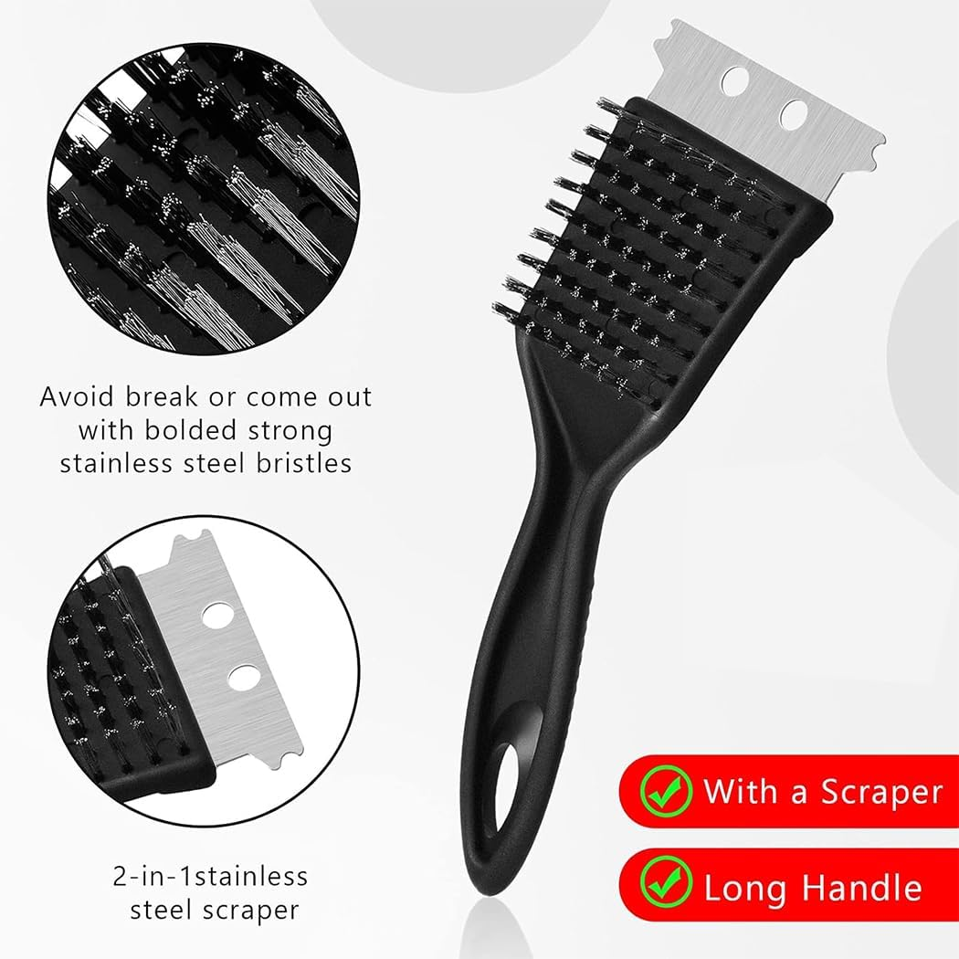 Idopick 2 Pcs BBQ Grill Brush, Stainless Steel Wire Barbecue Cleaning Brush with Plastic Handle for Grill Cooking Grates, Racks Burners, Char-Broil, Weber, Porcelain image number 1