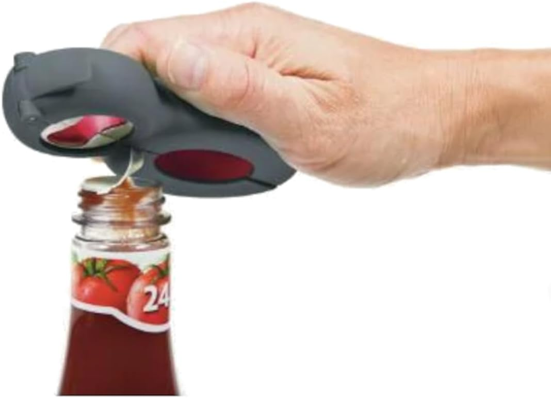Progressive Prepworks 6-In-1 Multi Opener - Ultimate Kitchen Essential with Soft Grip Coating, Versatile Opening of Jars, Bottles, Soda Caps, Safety Seals, and Pull Tabs, Ergonomic Handle - Black/Red image number 3
