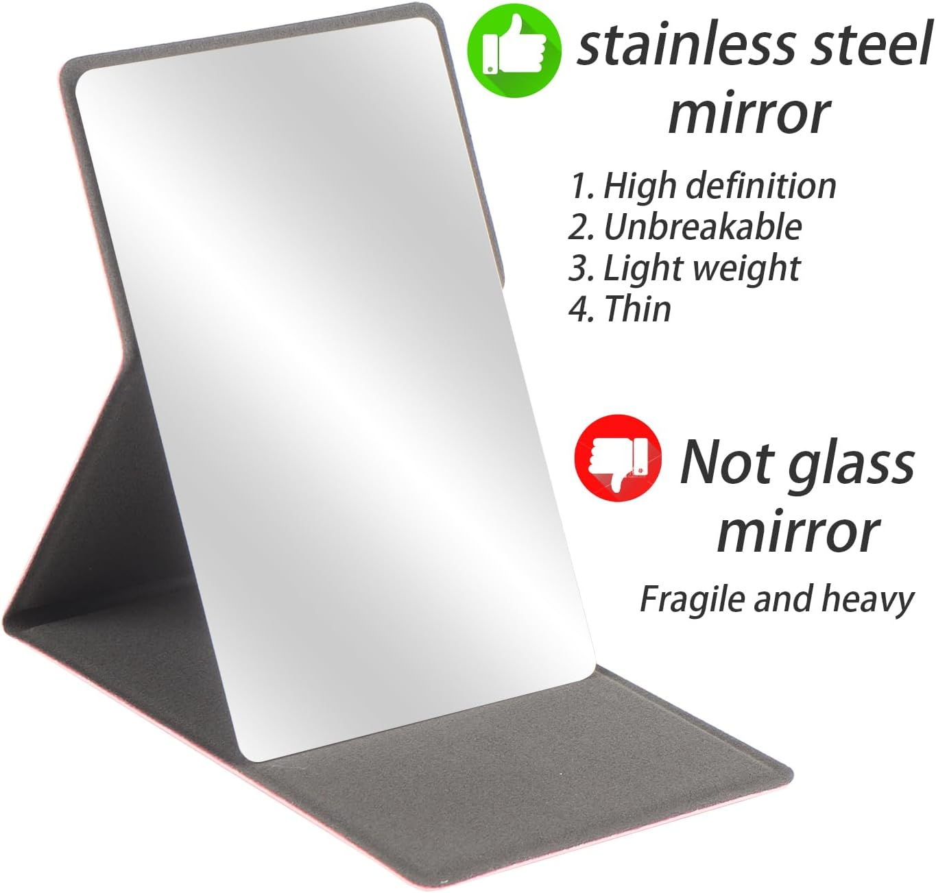 Stainless Steel Compact Mirror with Luxurious PU Leather Case Cover, Unbreakable Travel Makeup Mirror, Folding Pocket Mirror, Portable Purse Mirror, Mini Mirror (Pink) image number 1