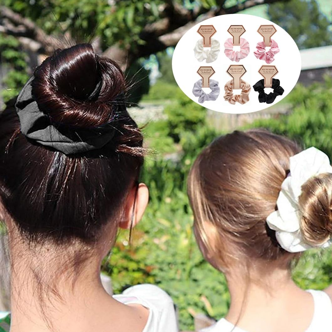 Youery Pack of 6 Scrunchies, Bridesmaids Hair Bobbles, Premium Satin Hair Bobbles, Soft Elastic Hair Bands, Ponytail Holders for Girls, Women, Brides, Bridesmaids