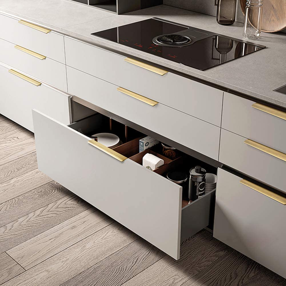 10 Pack Modern Style Finger Edge Pull Furniture Drawerhandles Hidden Cabinet Kitchen Drawer Handles Knobs, Brass, 150Mm