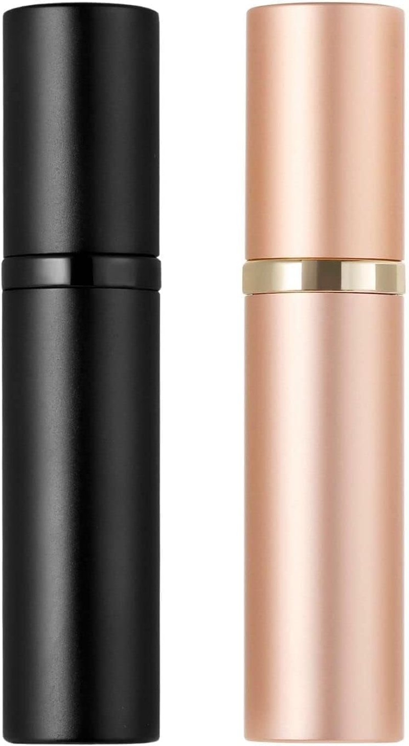 2Pcs Refillable Perfume Bottle Atomizer for Travel, Portable Easy Refillable Perfume Spray Pump Bottle for Men and Women with 5Ml Pocket Size (Black & Rosegold) - B-Gold image number 2