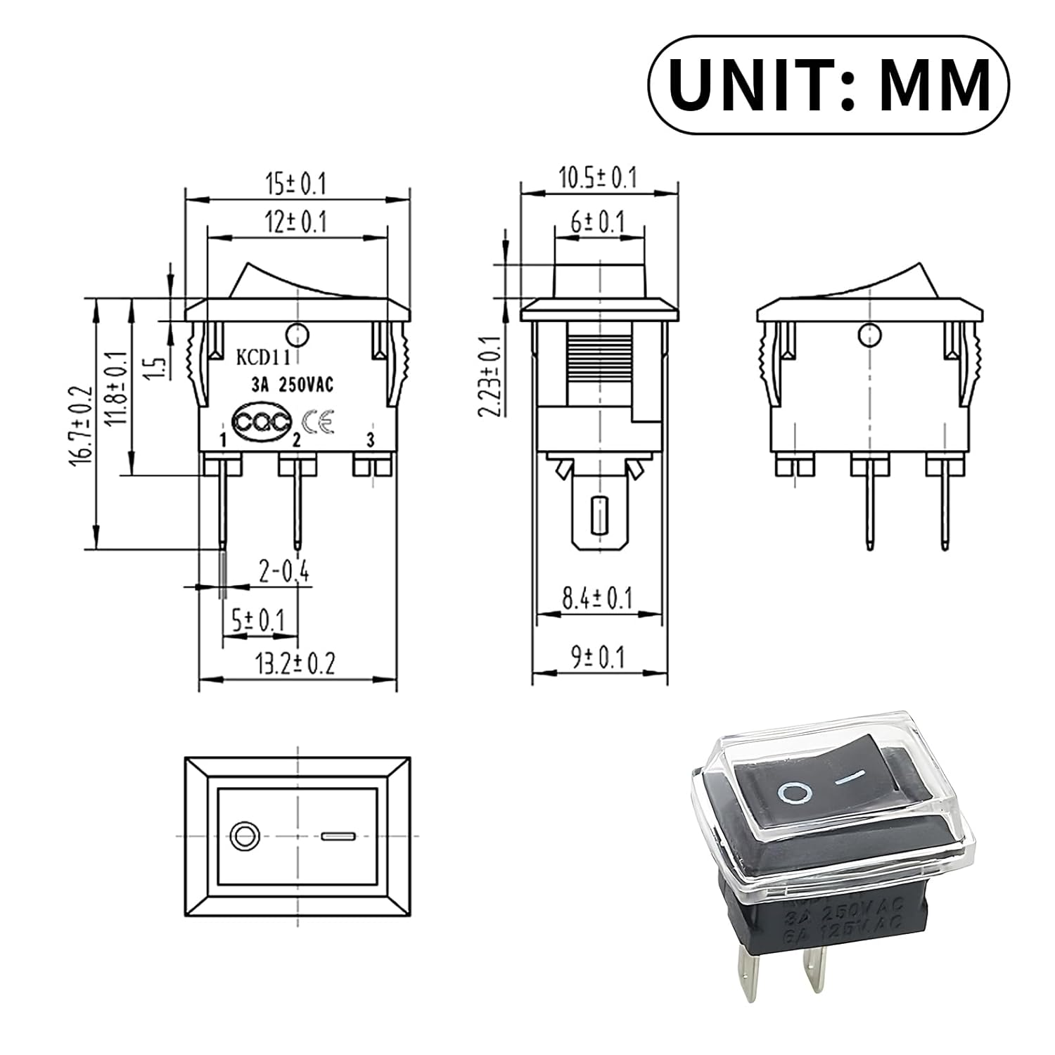 Qioon 10 Sets Mini On/Off Rocker Switch 12V, 2 Pin, 2 Position Toggle Switch with Protective Cover for Car, Boat, and Household Appliances (Black)