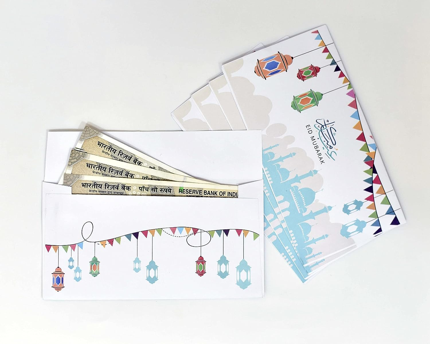 Confetti! Pack of 10 Eid Mubarak Ramadan Money Envelopes for Gifting - Happy Eid Laser Cut Envelopes (Lantern Print) image number 3