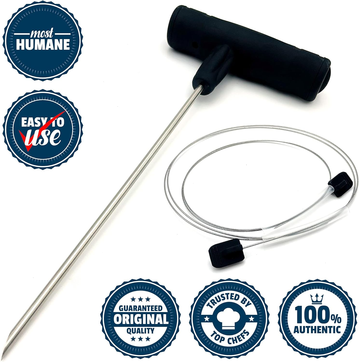 Xtrada IKEJIME EXTRA STRENGTH Ike Jime: Super Long Ikejime Big Fish Spike with Two Stainless Steel Wires (Tuna, Yellowtail, Wahoo) Black Textured Ikejime Handle image number 6