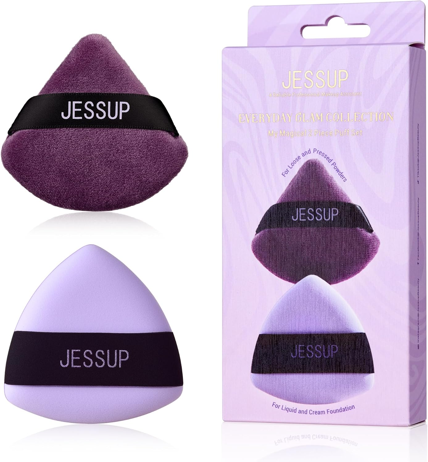 Jessup Powder Puff, 2Pcs Triangle Powder Puff Soft for Foundation Setting and Baking, Reusable, Washable, Purple SP018 image number 4