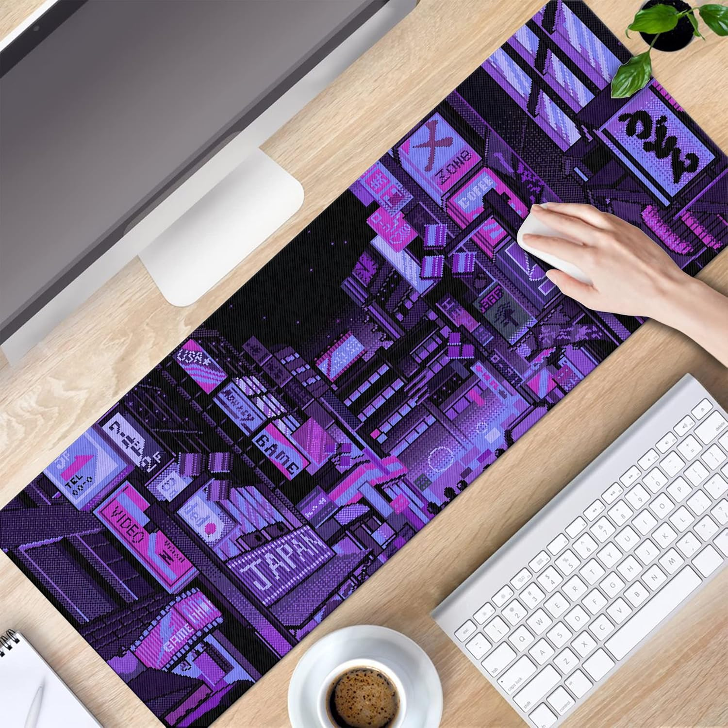 Dark Purple Japanese Anime Retro Vaporwave Mouse Mat Computer Lap Desk Anime Mouse Pad Kawaii Large Gaming Pad for Keyboard QDH image number 4