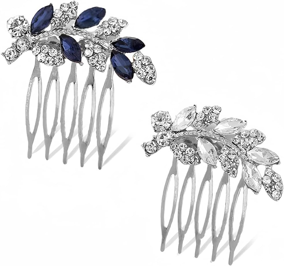 PLABBDPL 2 Bridal Hair Combs with Crystals in Silver, High-Quality Hair Accessories for Weddings and Special Occasions, Perfect Accessory for Women and Girls image number 3