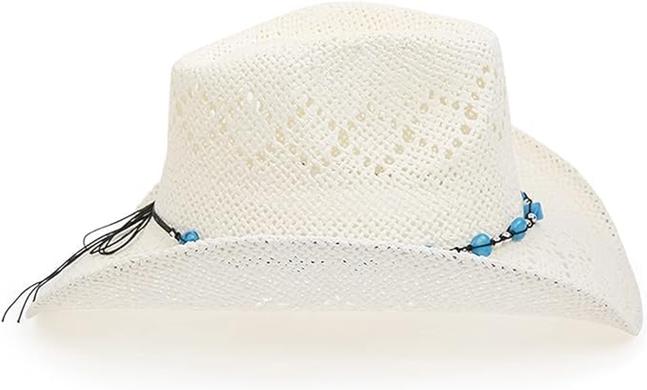 Cowboy Hat for Women with Beaded Trim and Shapeable Brim White image number 3