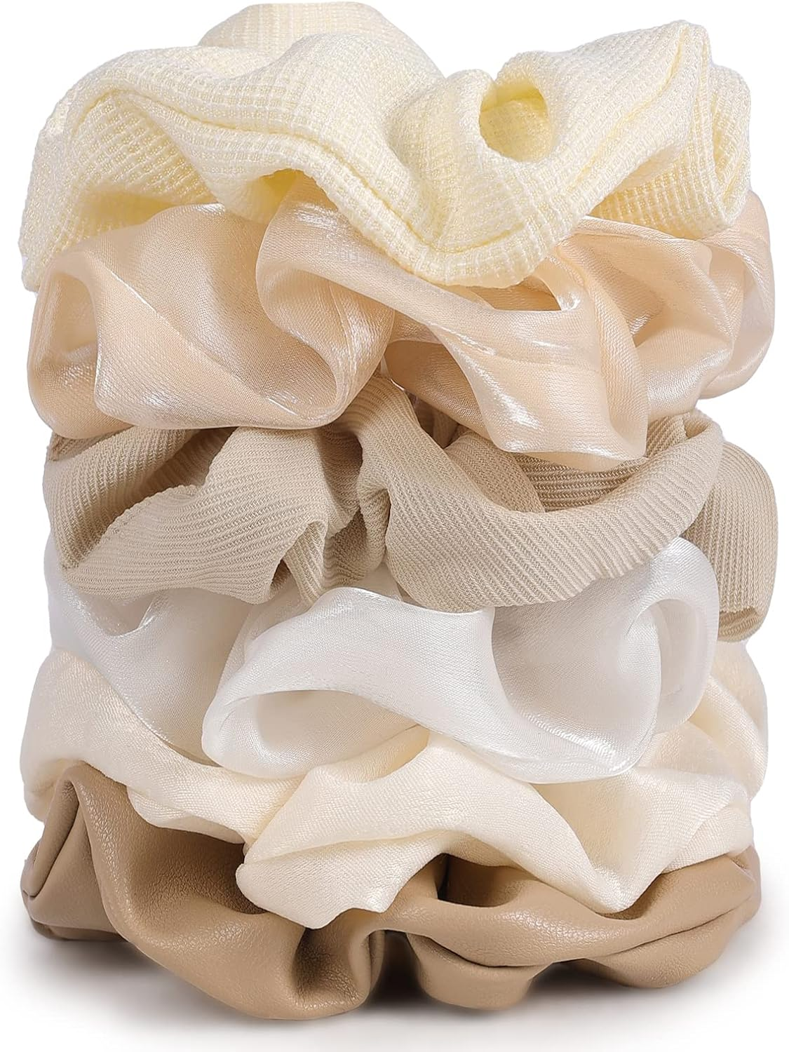 6PCS Satin Scrunchies for Thick Hair - Ultra Textured Soft Silk Scrunchy Hair Ties for Girls - Neutral & Green Hair Bands