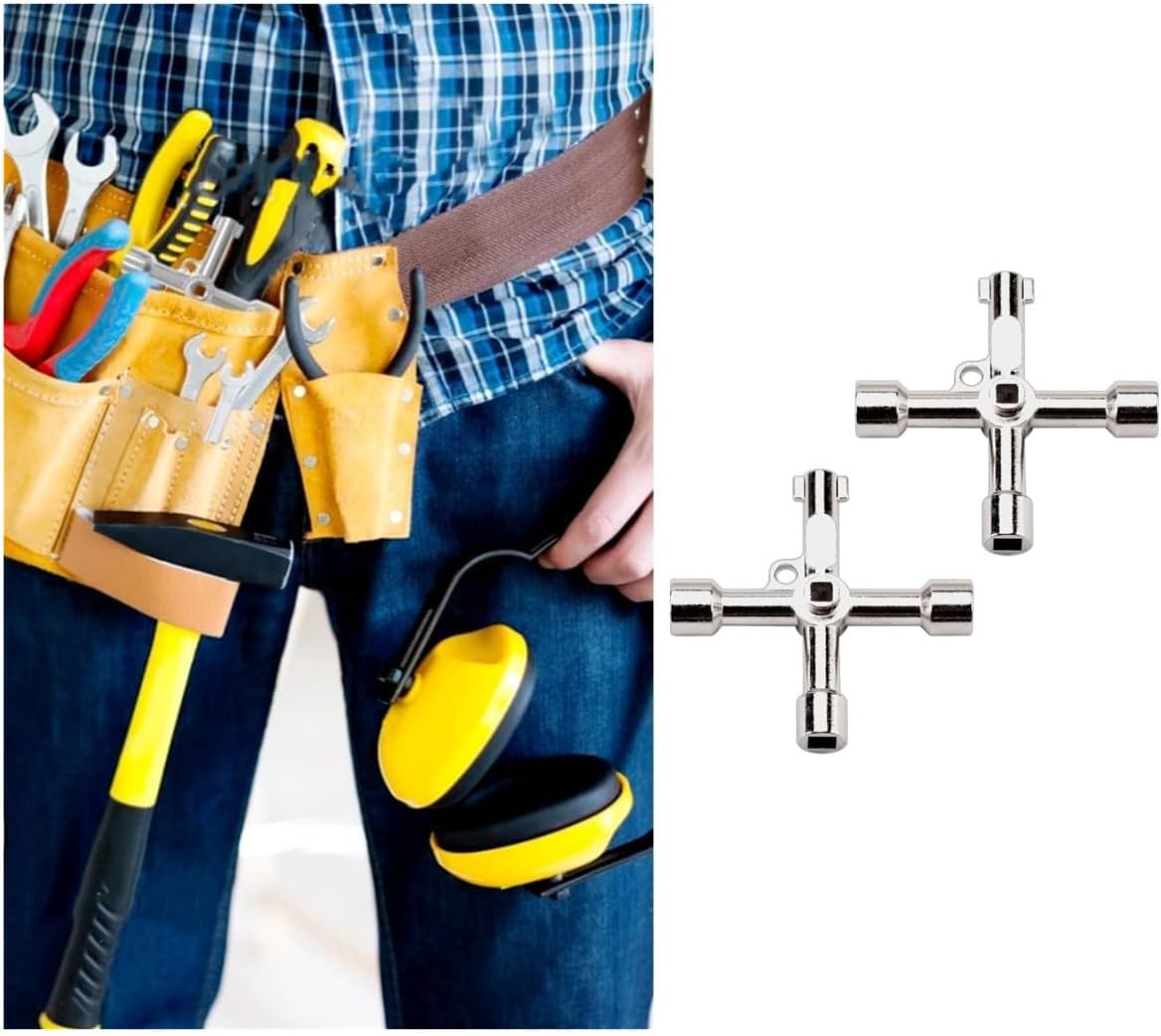 2 Pcs 4-Way Multi-Functional Utilities Keys, Plumbing Key Wrench, Electric Cabinet Key,Plumber Opening Tool(Silver) image number 1