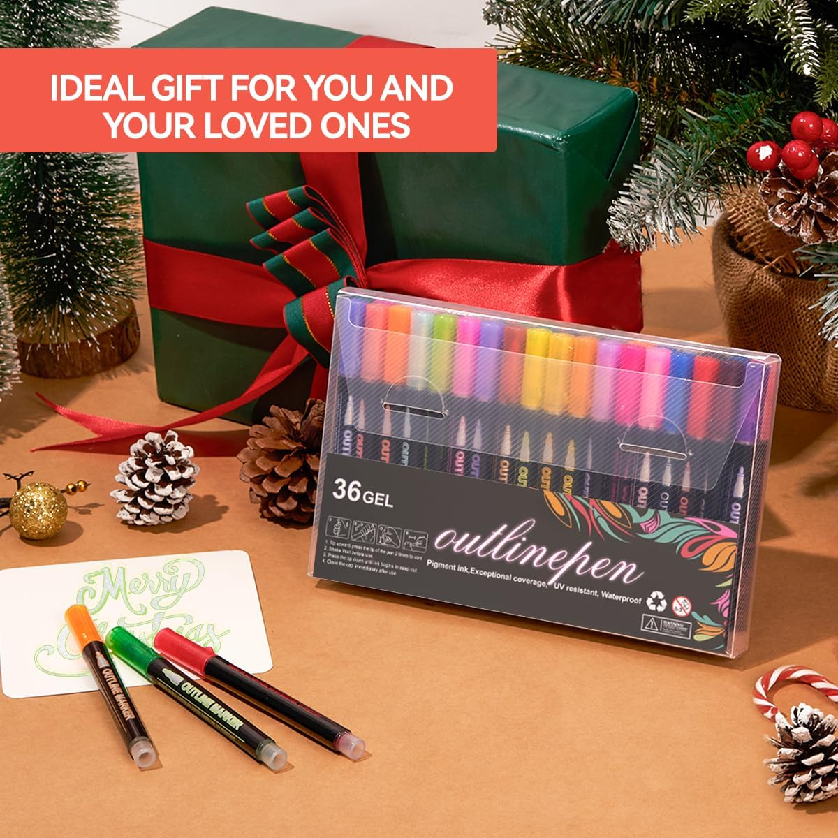 Outline Markers Pens 36 Colors, Shimmer Double Line Outline Markers Glitter Markers Set for Christmas Greeting Card Making,Drawing and Art Supply image number 2