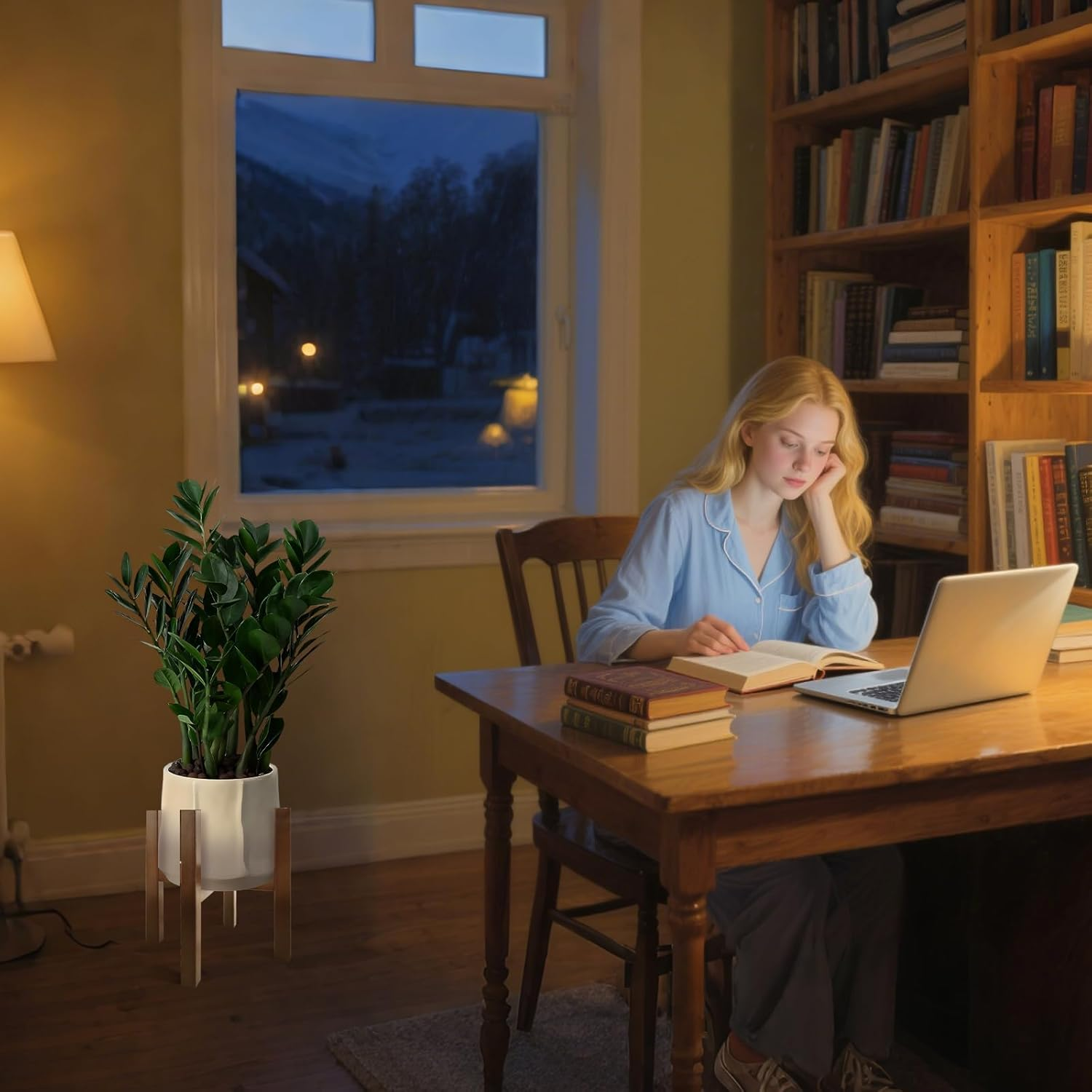 Natural Bamboo Plant Stand Indoor, Adjustable Plant Shelf Indoor Fits 8-12 Inch Pots, Mid Century Modern Decor to Refresh Your Space(Pot & Plant Not Included) image number 4