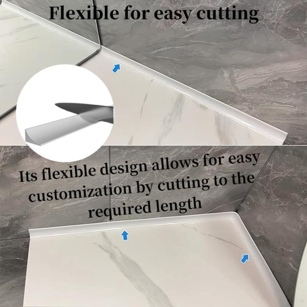 79Inch Silicone Collapsible Water Dam, Streamlined Water Flow Self-Adhesive Silicone Water Barrier, High 1.2Cm Collapsible Water Guard for Kitchen Countertop Bathroom Floor Bathtub (Translucent) - White image number 2