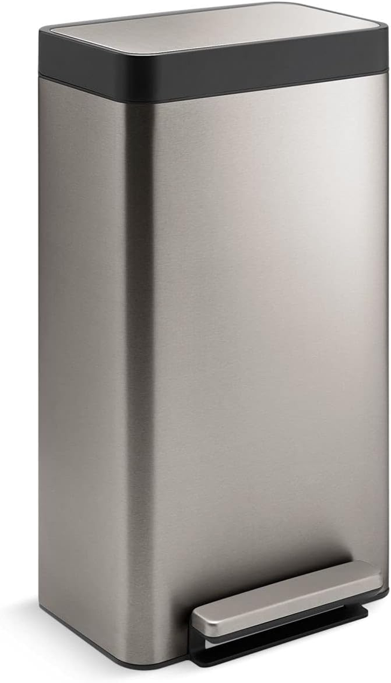 Kohler 20957-ST Bathroom, 2.5 Gallon Small Trash Can with Quiet-Close Lid and Hand Free Foot Pedal, Stainless Steel