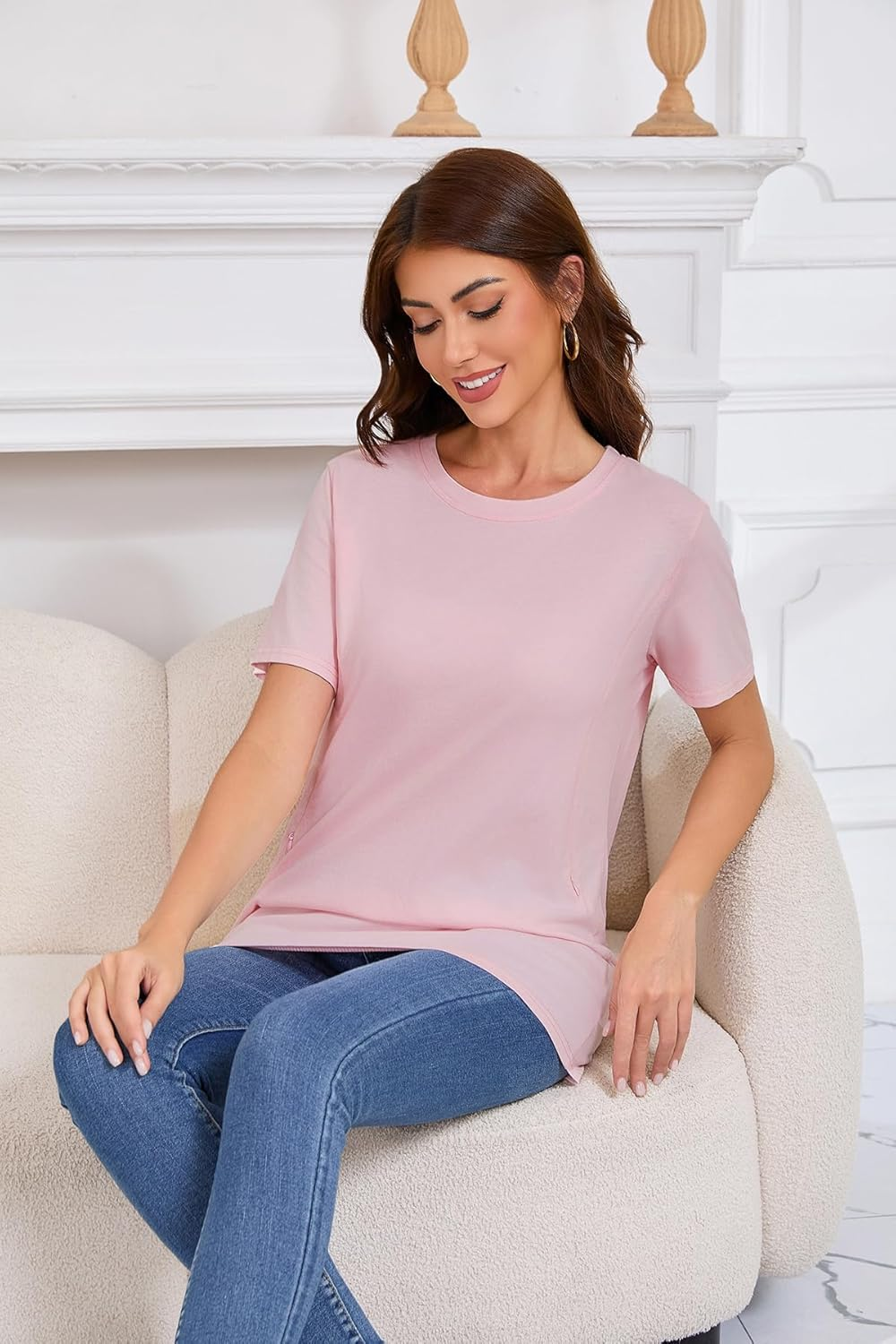 Women Maternity Tops 3 Packs Comfort Breastfeeding Nursing Friendly Zip Tshirt Pregnancy Clothes image number 1