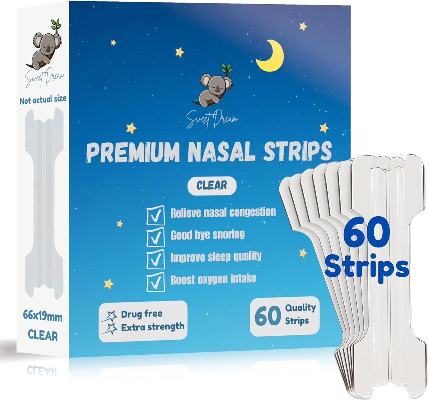 Nose Strips, Clear &ndash; 60 Counts &ndash; Long Lasting, Strong Hold, Open Air Ways - Nasal Strips for Breathing - Extra Strength, Reduce Snoring and Mouth Breathing - Instant Nasal Congestion Relief. image number 5