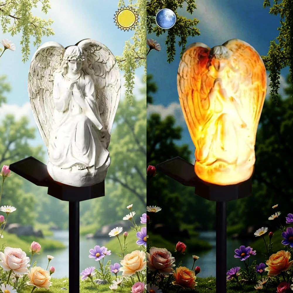 YZYOE Solar Powered White Angel Lights, Garden Decorative Resin Cute Floor Lights, Wireless Dusk to Dusk LED Lights Waterproof image number 1