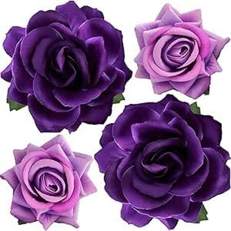 4 Pcs Rose Hair Clip - Flower Hairpin Brooch-Fabric Floral Clips - Hair Flowers Pin (Purple) - Black image number 4