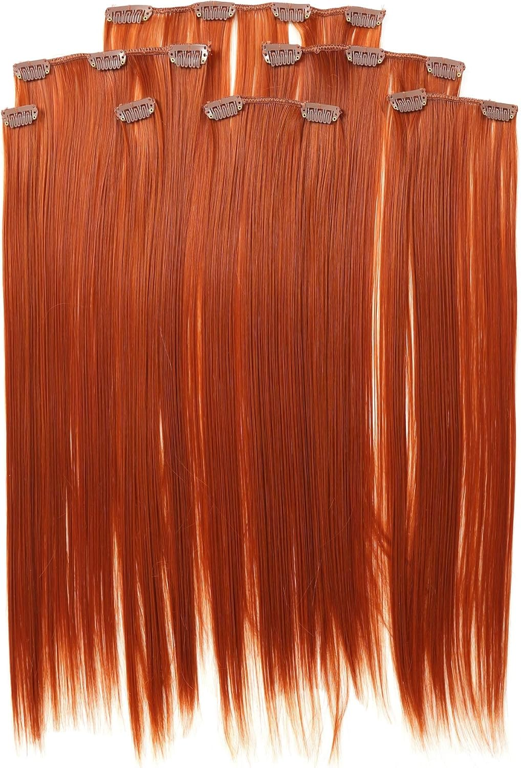 Prettyland R01 7-Piece Set Static-Free Clip-In 50 Cm Straight Long Hair Extensions Orange Copper Red - Brown 6 image number 5