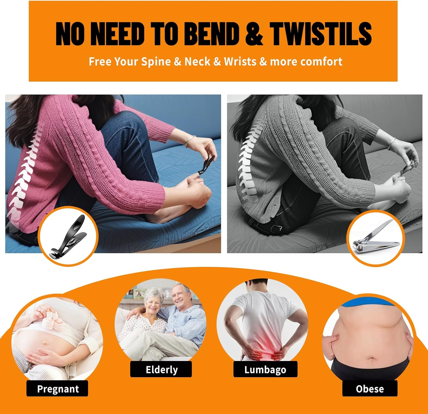 Angled Head Nail Clippers,Toenail Clipper with Metal Nail File for Men and Women,Silver