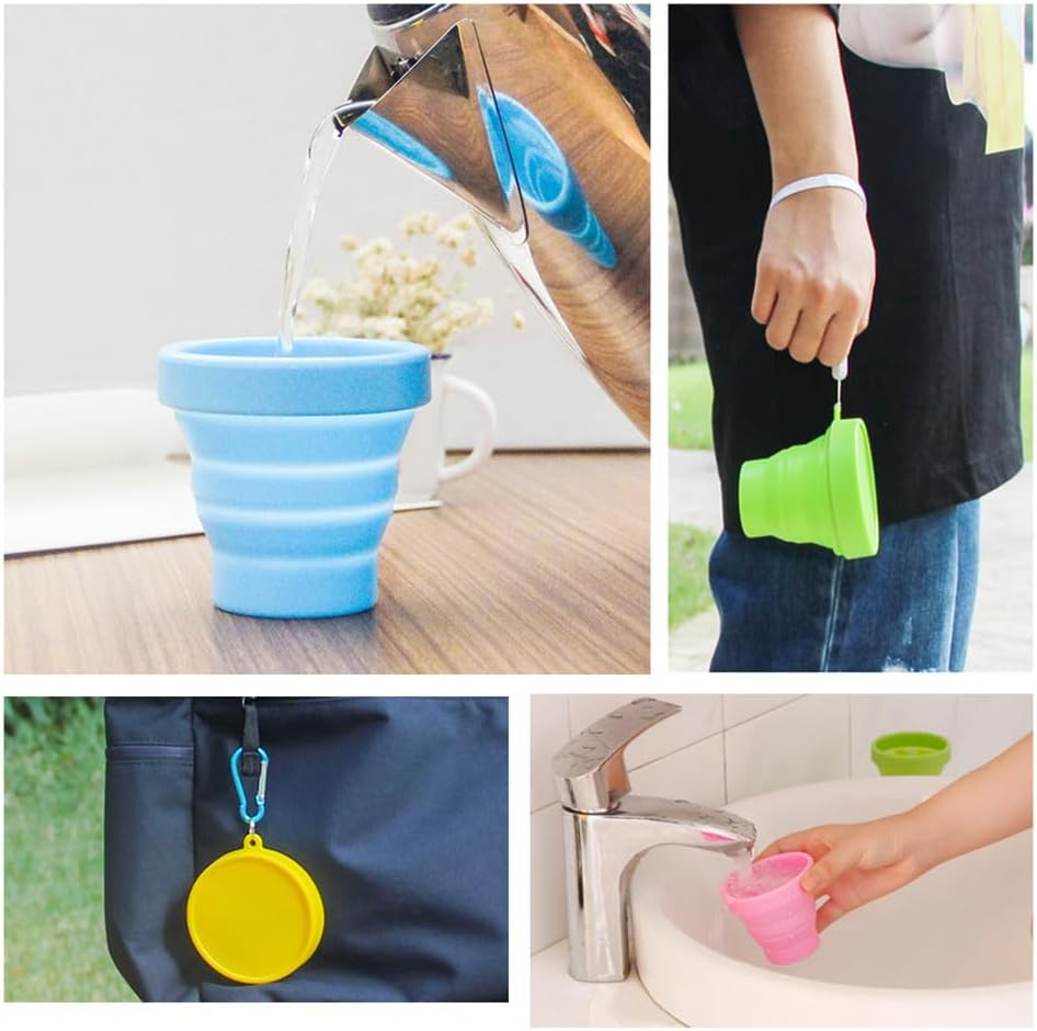 Pack of 4 Foldable Cups, Silicone Foldable Drinking Cup, Foldable Travel Cup, Portable Water Cup, Collapsible Silicone Travel Cup for Travel Camping (170 Ml) image number 5
